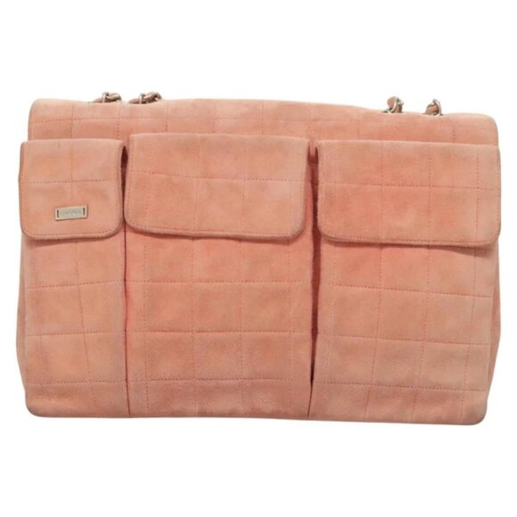 CHANEL Choco Bar Chain Shoulder Bag Suede Pink CC Auth 130967 - Picture 2 of 16